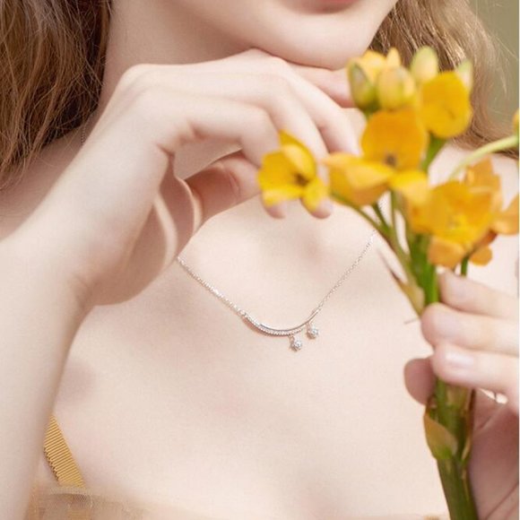 NEW 925 Sterling Silver Diamond Star Necklace - Picture 5 of 8